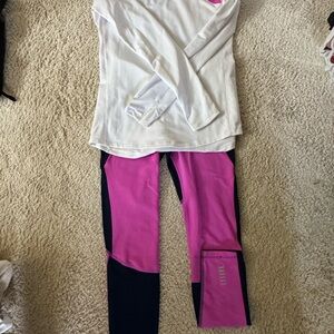 Under Armor White Long Sleeve Top and Pink Leggings Set